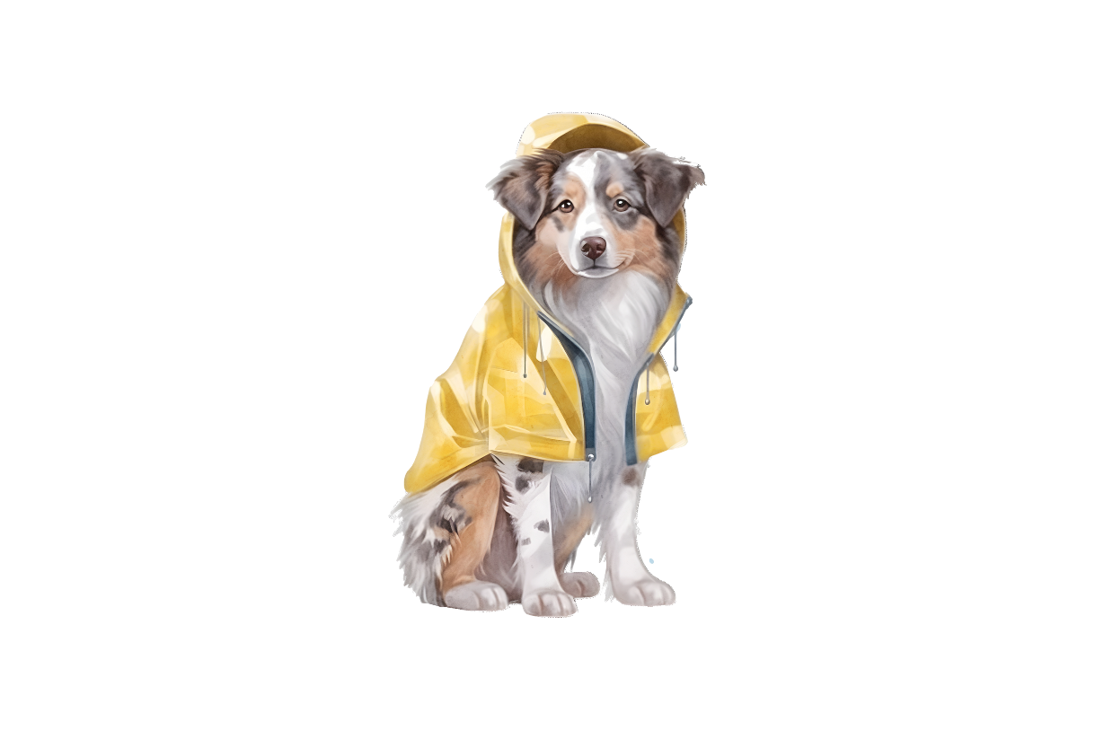 Australian Shepherd mit Regenjacke