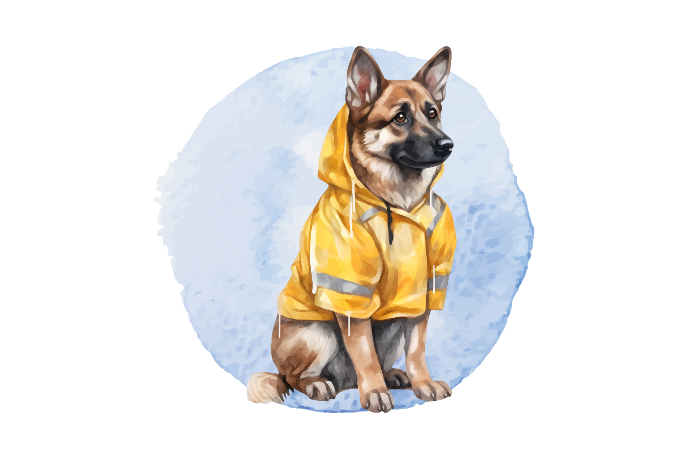 Schäferhund mit Regenjacke
