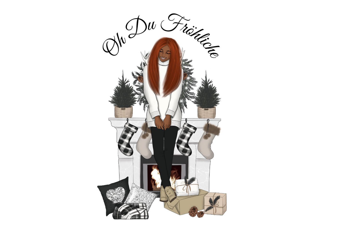 Oh Du Fröhliche - Frau steht am Kamin